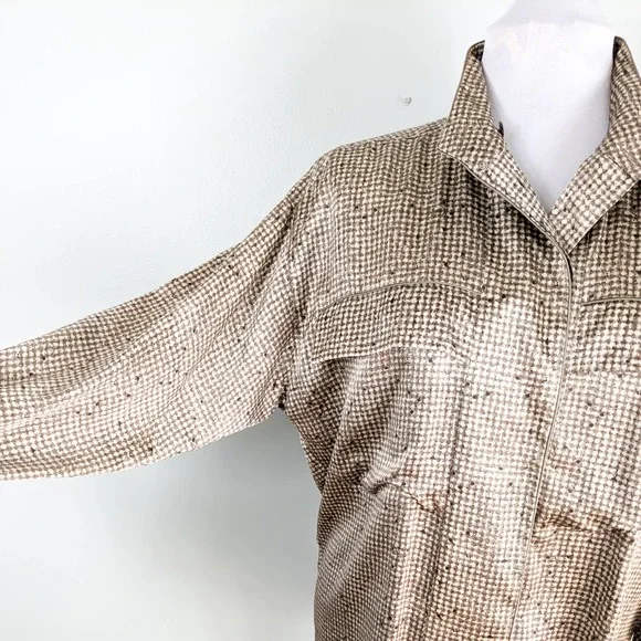 Vintage Linda Allard Ellen Tracy Silk Blouse Top Shirt Button Long Brown 90s 8 - Picture 3 of 14